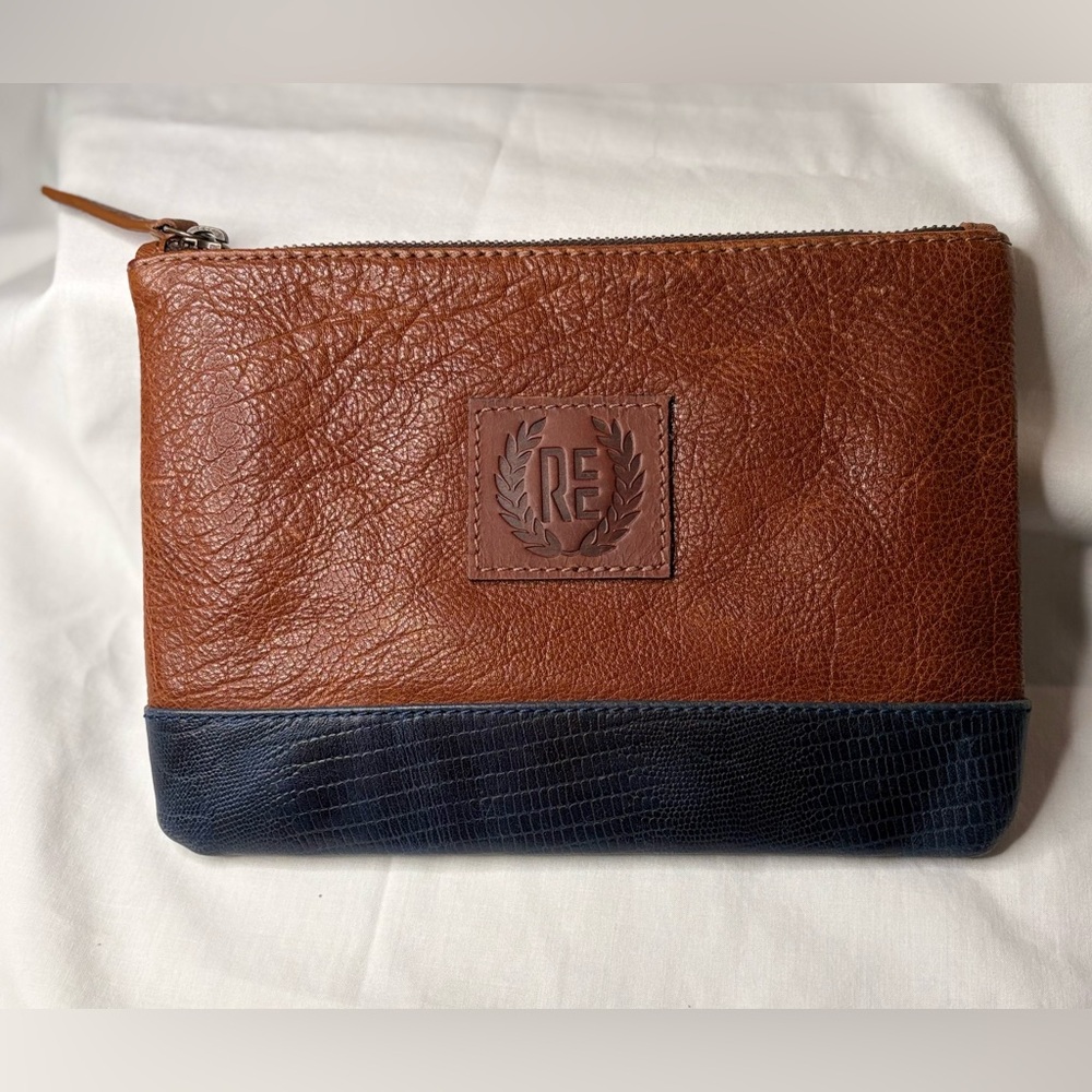F.H. Wadsworth Brown and Blue Leather Clutch Bag